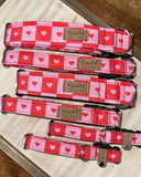 Red & Pink Checkered Hearts Dog Collar, Valentines Day