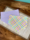 Glittery Spring Plaid and Purple Dots Dog Bandana