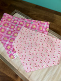 Pink Gingerbread and Sparkly Santa Reversible Dog Bandana