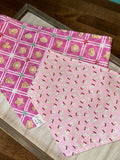 Pink Gingerbread and Sparkly Santa Reversible Dog Bandana