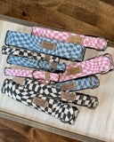 Navy Wavy Checkerboard Dog Collar