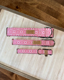Retro Pink Flowers Dog Collar