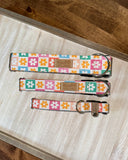 Summer Checkerboard Flowers Dog Collar