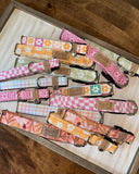 Summer Checkerboard Flowers Dog Collar