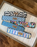 Navy Wavy Checkerboard Dog Collar
