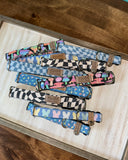 Navy Wavy Checkerboard Dog Collar