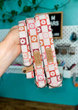 Checkered Boho Flowers Dog Collar