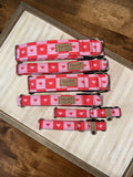 Red & Pink Checkered Hearts Dog Collar, Valentines Day