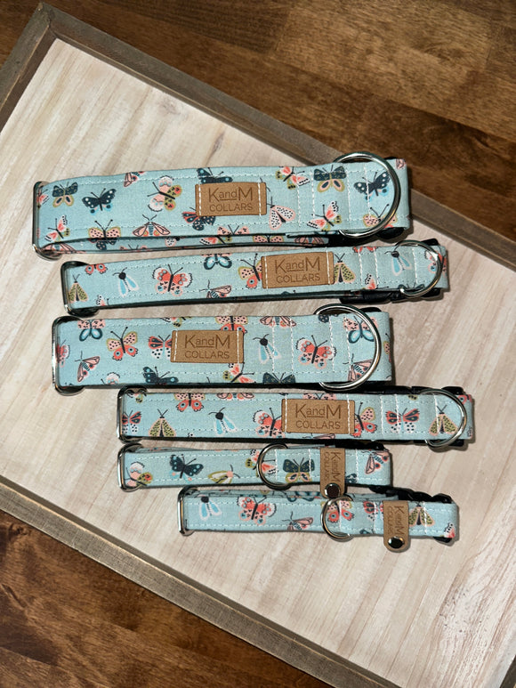 Moths and Butterflies on Blue Dog Collar