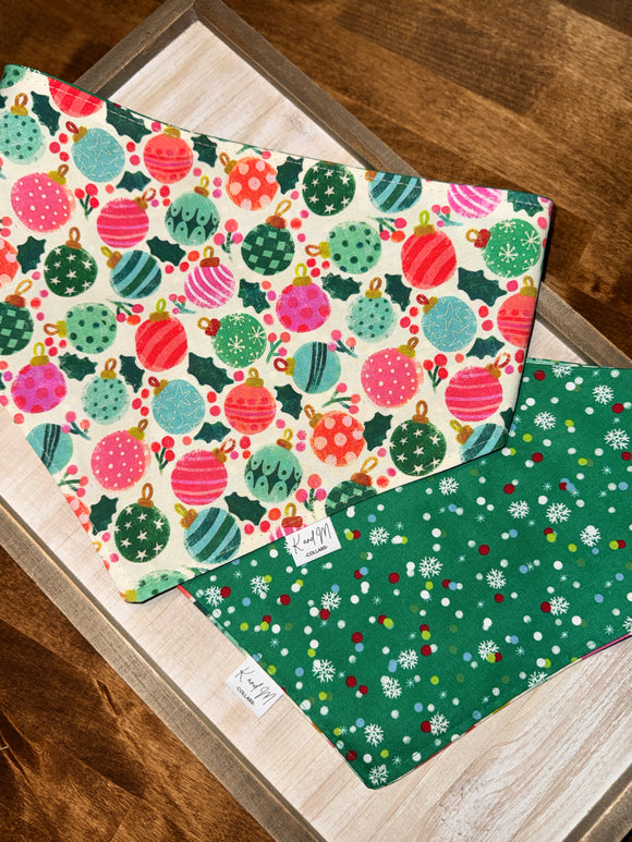 Watercolor Christmas Ornaments Snap On Dog Bandana
