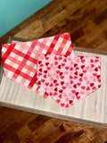 Red and Pink Plaid Reversible Dog Bandana / Valentine's Day