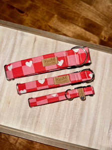 Red and Pink Checkered Valentine's Day Dog Collar