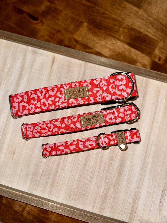 Red and Pink Cheetah Print Valentine's Day Dog Collar