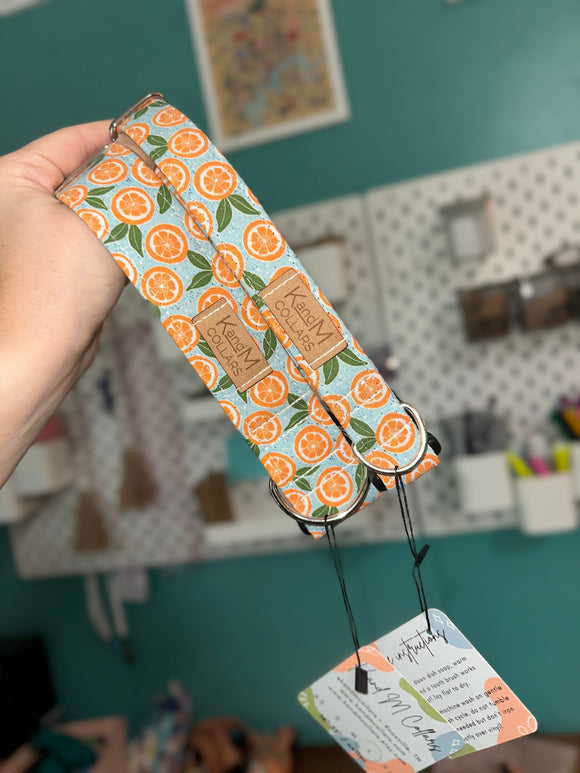 Oranges with Blue Speckled Background Dog Collar