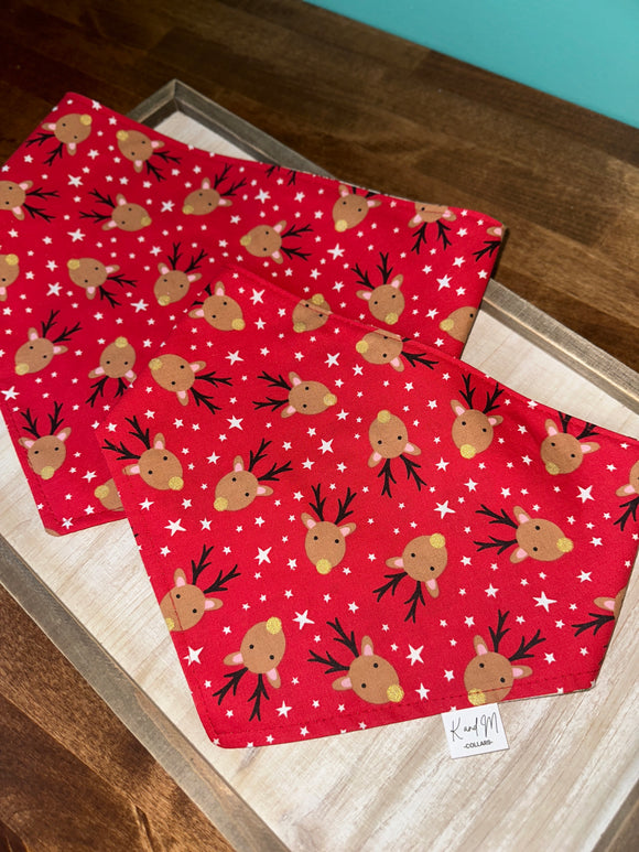 Red Reindeer Reversible Dog Bandana, Chirstmas