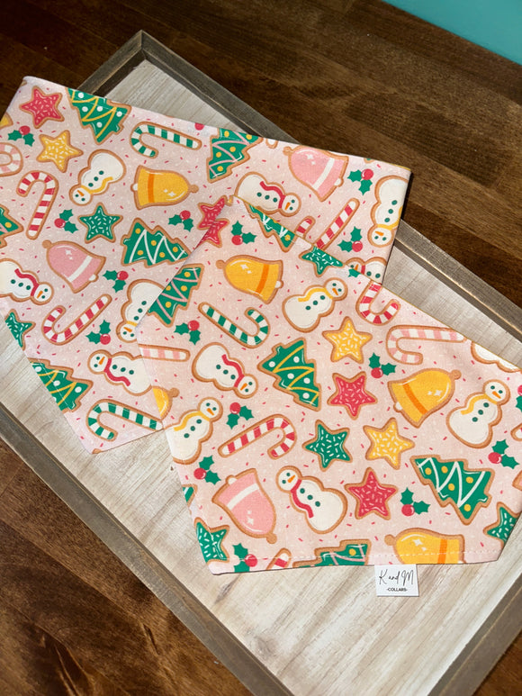 Pink Christmas Cookies Reversible Dog Bandana