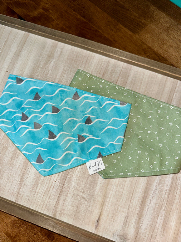 Shark Fins on Light Blue Reversible Dog Bandana
