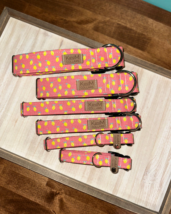 Lemons on Pink Dog Collar